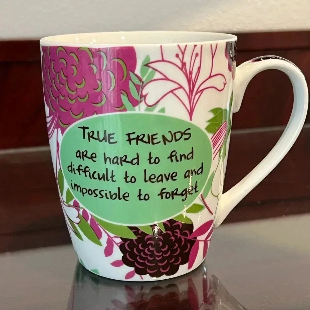 Pier One 2013 “friends” coffee mug pink/green/brown floral design. Great gift!